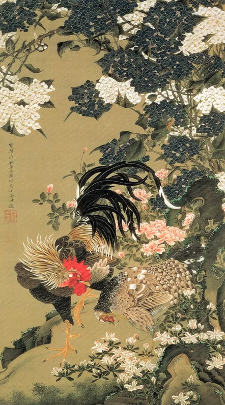 紫陽花双鶏図(あじさいそうけいず)